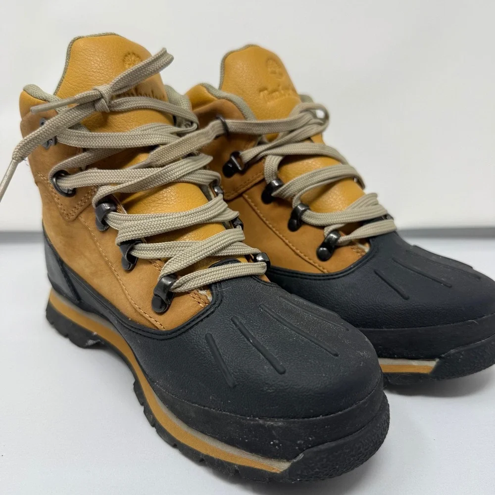 Timberland Boys Euro Hiker Shell Toe Boots Wheat Black A1LVW Size 5Y